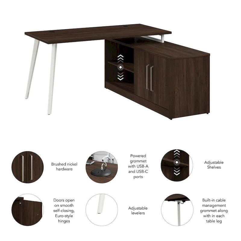 Vista 60W L Shaped Desk with Storage Cabinet