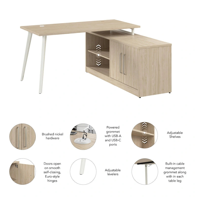 Vista 60W L Shaped Desk with Storage Cabinet