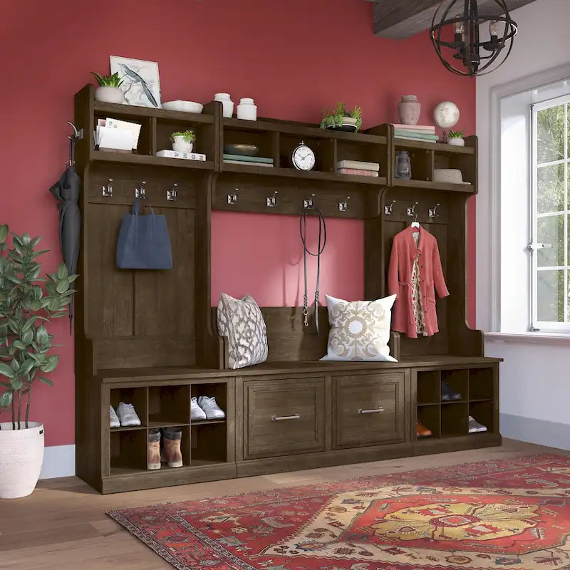 Woodland Full Entryway Storage Set with Coat Rack by Bush Furniture