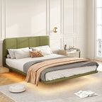Korli Modern Upholstered Leather Floating Bedframe & Headboard Set with LED Lighting by