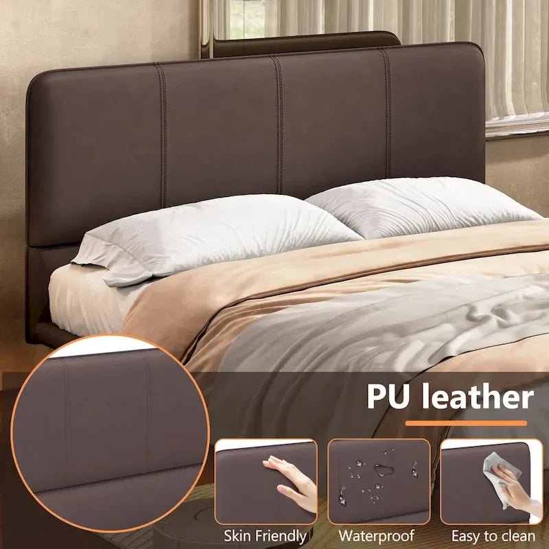Korli Modern Upholstered Leather Floating Bedframe & Headboard Set with LED Lighting by