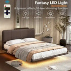 Korli Modern Upholstered Leather Floating Bedframe & Headboard Set with LED Lighting by