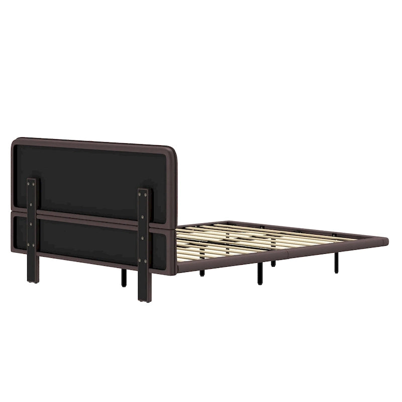 Korli Modern Upholstered Leather Floating Bedframe & Headboard Set with LED Lighting by