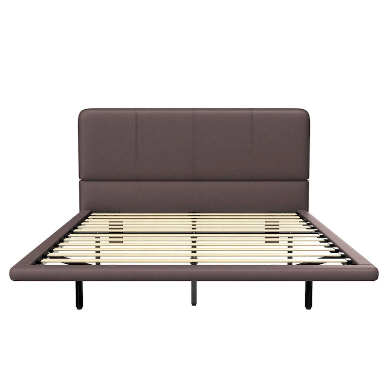 Korli Modern Upholstered Leather Floating Bedframe & Headboard Set with LED Lighting by