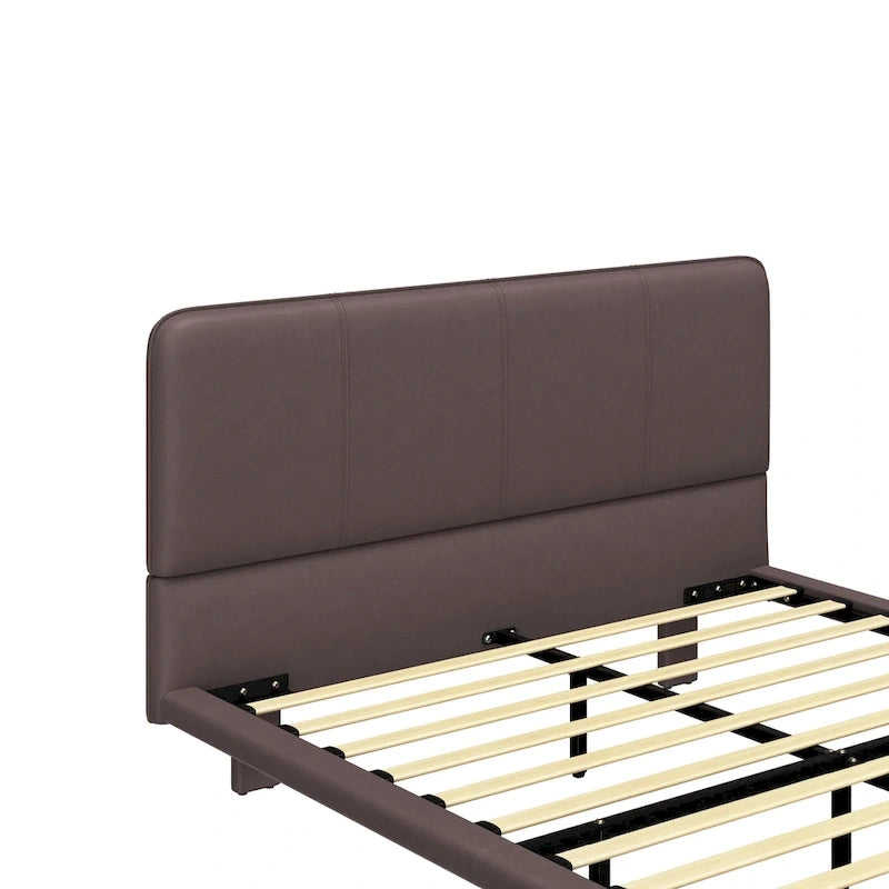 Korli Modern Upholstered Leather Floating Bedframe & Headboard Set with LED Lighting by