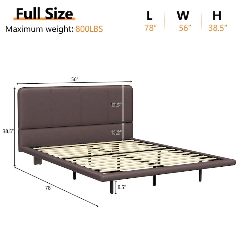 Korli Modern Upholstered Leather Floating Bedframe & Headboard Set with LED Lighting by