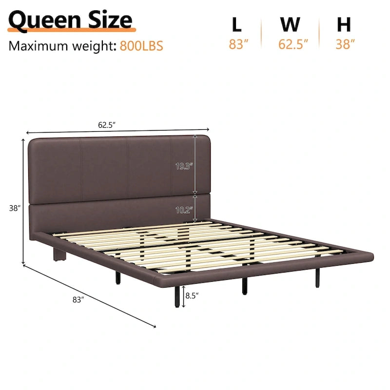 Korli Modern Upholstered Leather Floating Bedframe & Headboard Set with LED Lighting by