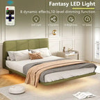Korli Modern Upholstered Leather Floating Bedframe & Headboard Set with LED Lighting by