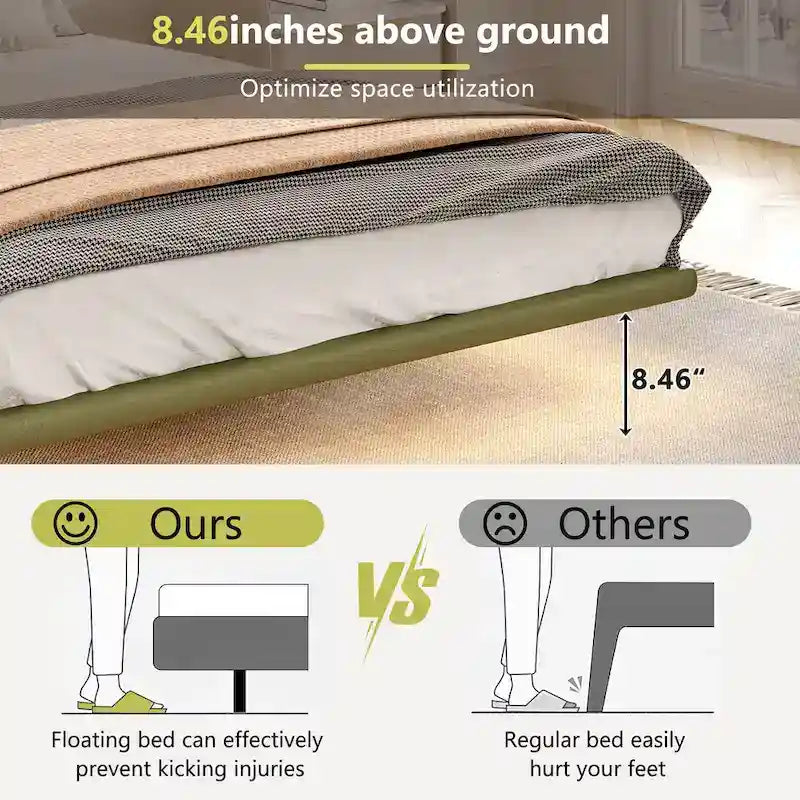 Korli Modern Upholstered Leather Floating Bedframe & Headboard Set with LED Lighting by