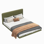 Korli Modern Upholstered Leather Floating Bedframe & Headboard Set with LED Lighting by