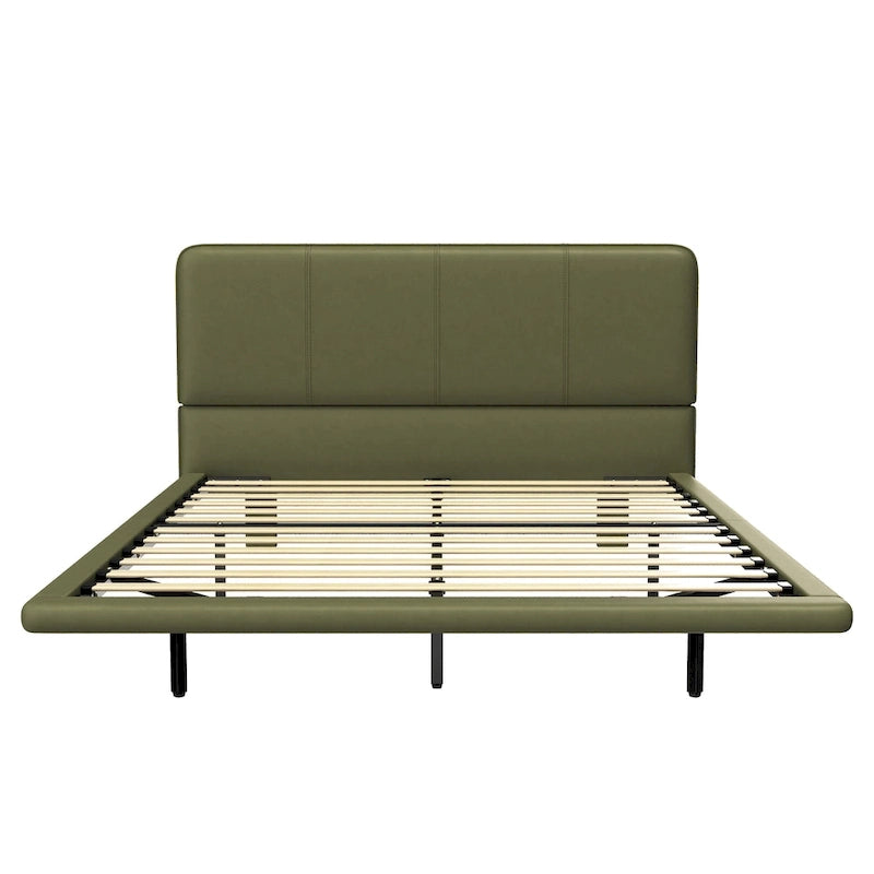 Korli Modern Upholstered Leather Floating Bedframe & Headboard Set with LED Lighting by