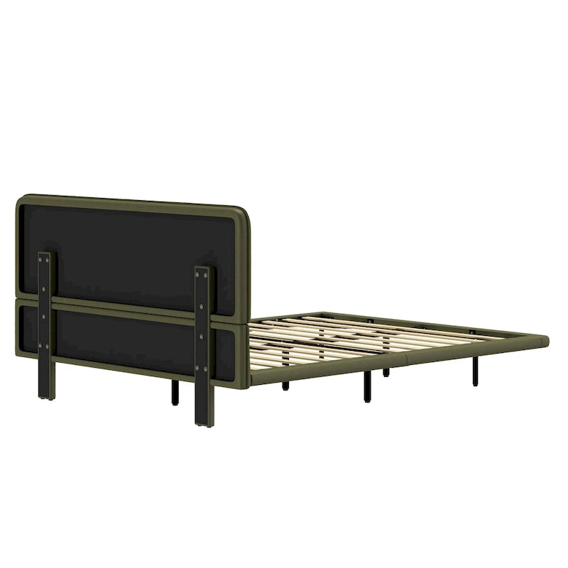 Korli Modern Upholstered Leather Floating Bedframe & Headboard Set with LED Lighting by