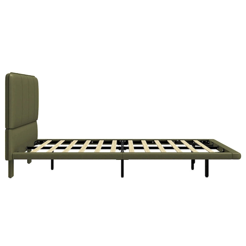 Korli Modern Upholstered Leather Floating Bedframe & Headboard Set with LED Lighting by