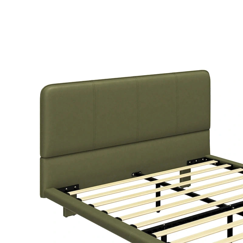 Korli Modern Upholstered Leather Floating Bedframe & Headboard Set with LED Lighting by