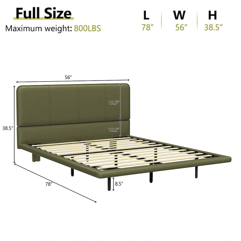 Korli Modern Upholstered Leather Floating Bedframe & Headboard Set with LED Lighting by