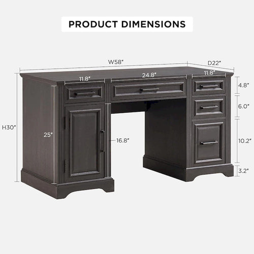 58 Large Computer Desk with Drawers, Embossed Texture Office Desk