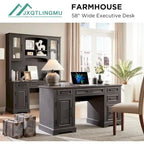 58 Large Computer Desk with Drawers, Embossed Texture Office Desk