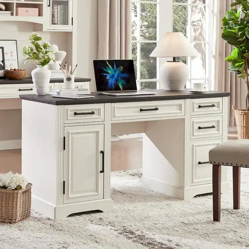 58 Large Computer Desk with Drawers, Embossed Texture Office Desk