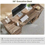 58 Large Computer Desk with Drawers, Embossed Texture Office Desk