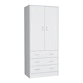 19 Armoire moderne à deux portes avec 3 tiroirs et 1 tringle de penderie pour chambre à coucher