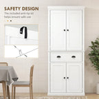 Meuble de rangement de cuisine autoportant traditionnel de 72 pouces avec 4 portes et 3 étagères réglables, grand tiroir central