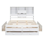Lit plateforme King Size avec tête de lit de rangement et 8 tiroirs