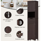 Meuble de Salle de Bain Haut de 170 cm, Colonne de Rangement Étroite avec 2 Portes et Tiroir