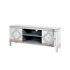 Meuble TV de 150 cm avec portes miroir en losange et rangement pour téléviseurs jusqu'à 65 pouces