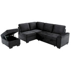 Canapé d'angle convertible 5 places en L 84,75 po avec pouf de rangement, rangement de bras dissimulé et chargement USB pour salon