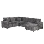 Canapé d'angle en chenille convertible, canapé-lit en forme de L avec pouf de rangement, 3 oreillers et dispositifs de charge