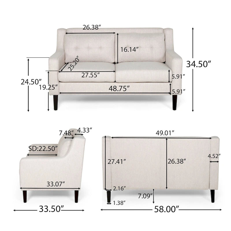 Galene Contemporary Fabric Loveseat by  - 58.00 W x 33.50 L x 34.50 H