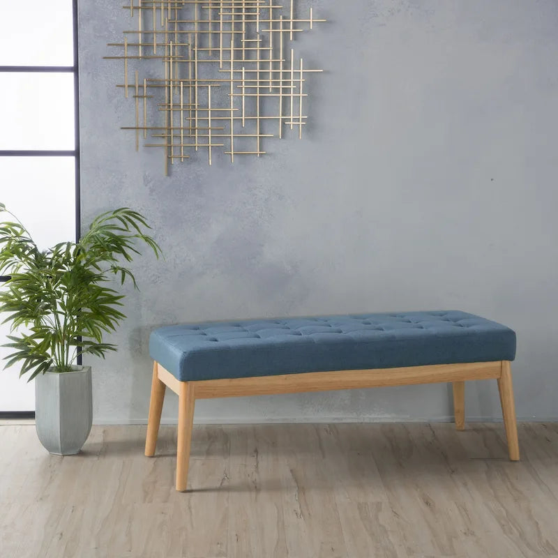 Saxon Mid-century Tufted Fabric Ottoman Bench by  - 43.00 L x 15.75 W x 17.00 H