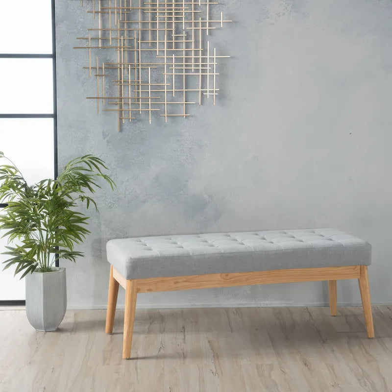 Saxon Mid-century Tufted Fabric Ottoman Bench by  - 43.00 L x 15.75 W x 17.00 H