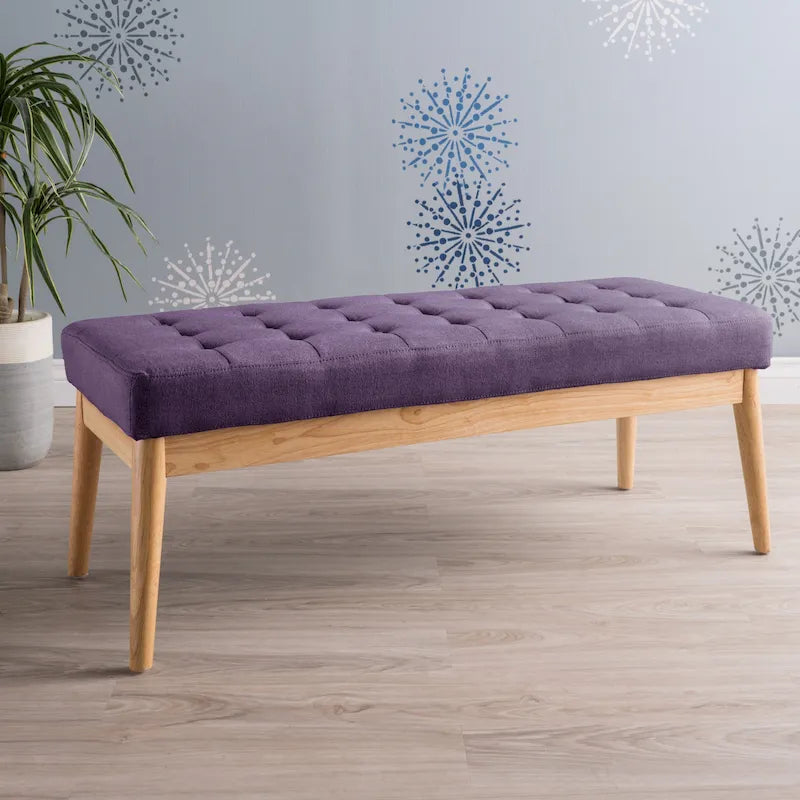 Saxon Mid-century Tufted Fabric Ottoman Bench by  - 43.00 L x 15.75 W x 17.00 H
