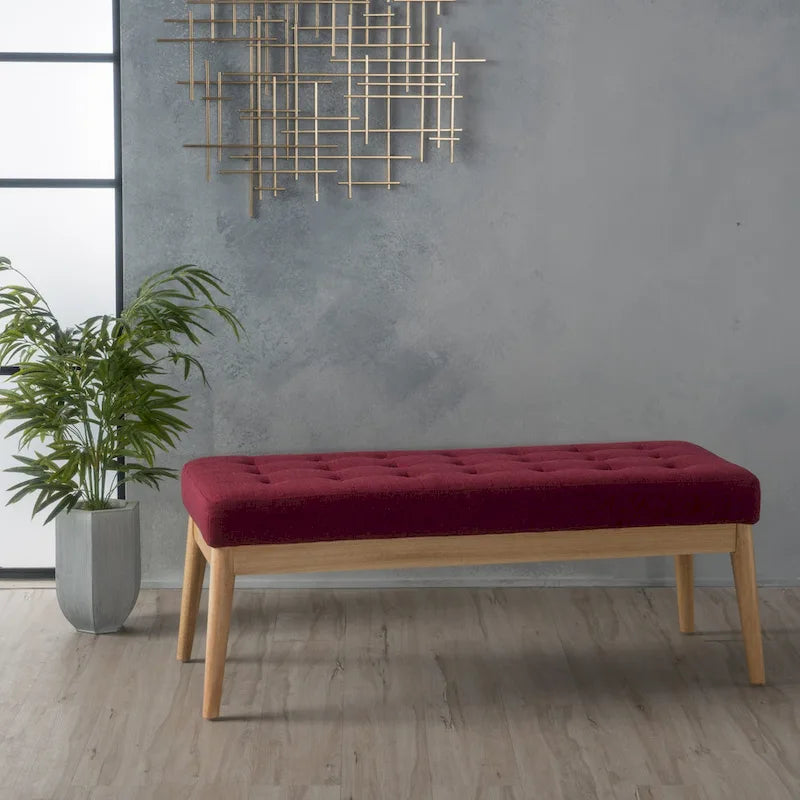 Saxon Mid-century Tufted Fabric Ottoman Bench by  - 43.00 L x 15.75 W x 17.00 H