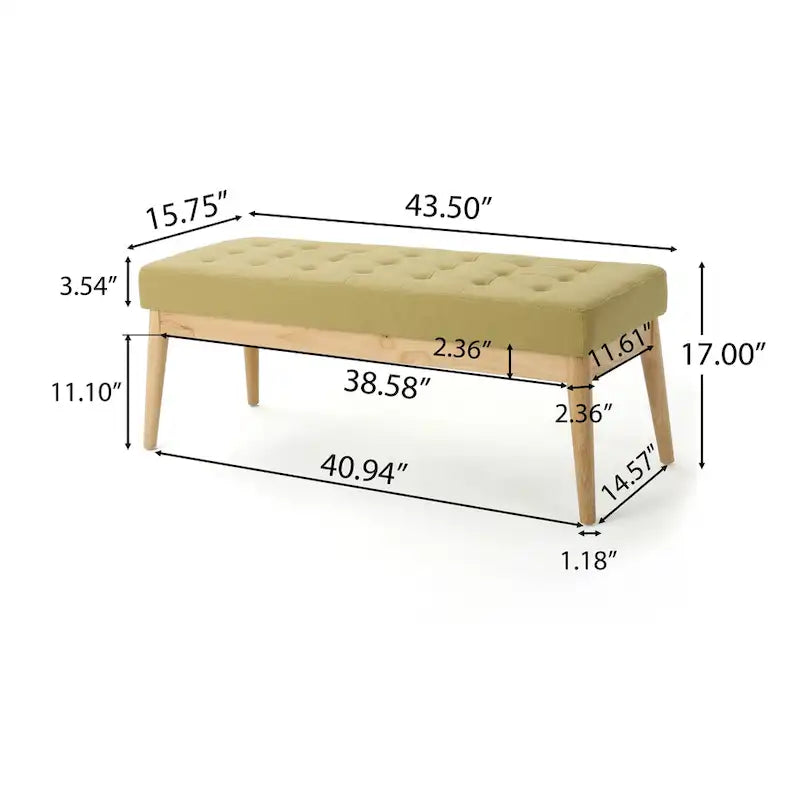 Saxon Mid-century Tufted Fabric Ottoman Bench by  - 43.00 L x 15.75 W x 17.00 H
