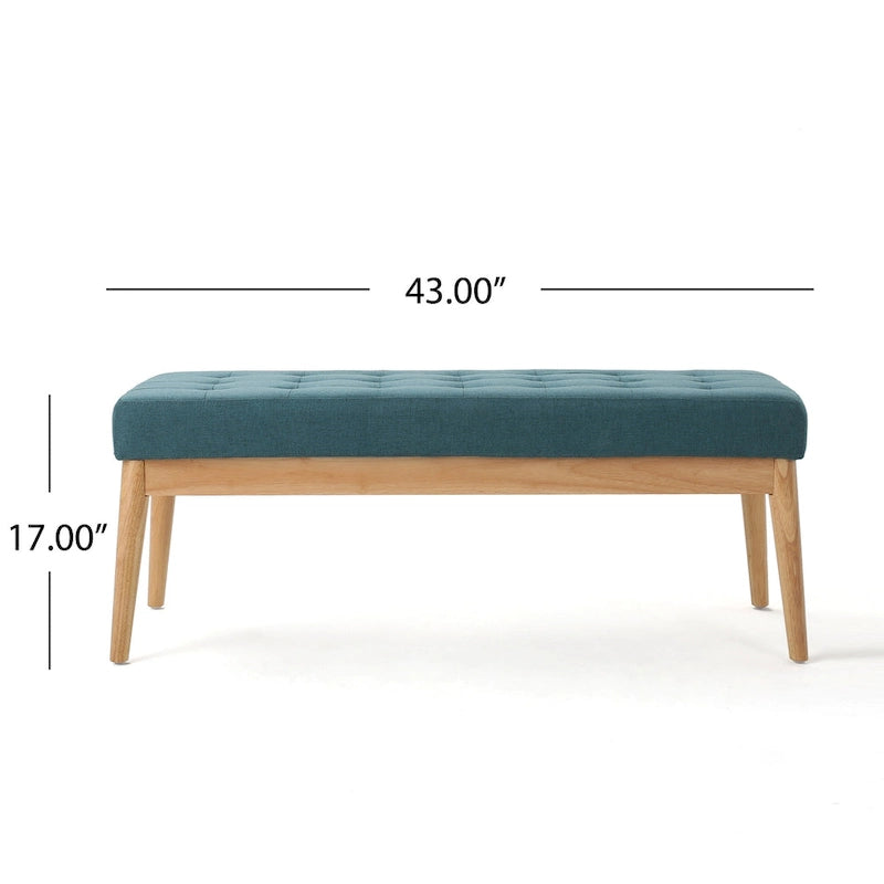 Saxon Mid-century Tufted Fabric Ottoman Bench by  - 43.00 L x 15.75 W x 17.00 H