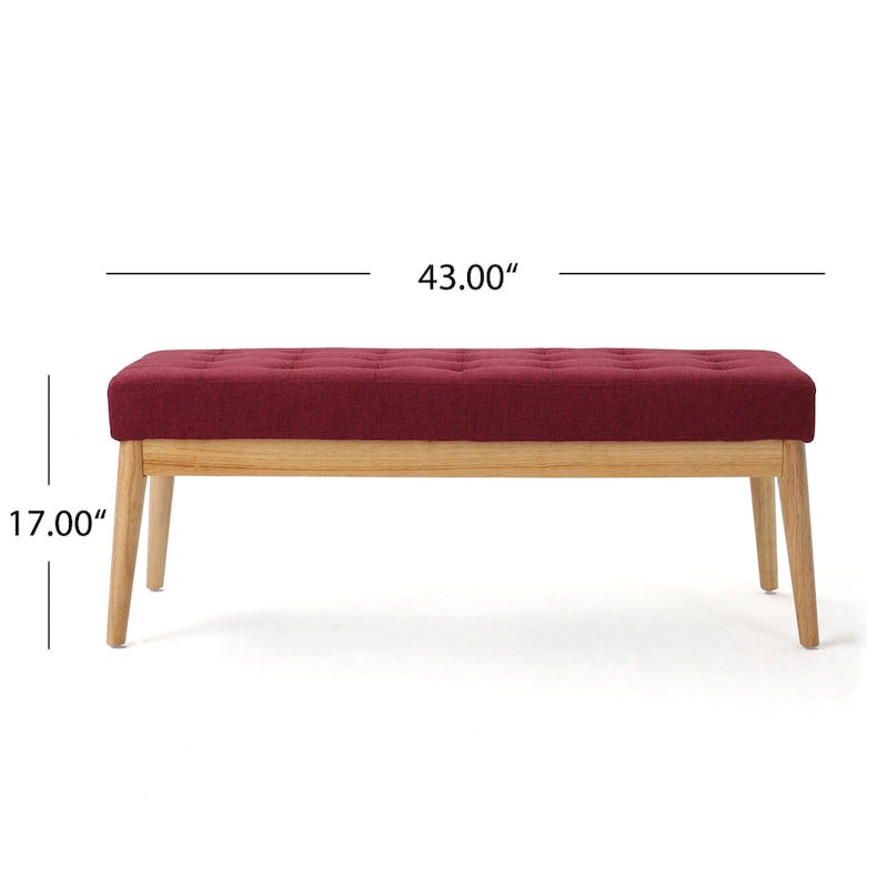 Saxon Mid-century Tufted Fabric Ottoman Bench by  - 43.00 L x 15.75 W x 17.00 H