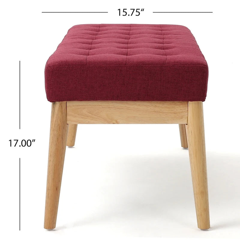 Saxon Mid-century Tufted Fabric Ottoman Bench by  - 43.00 L x 15.75 W x 17.00 H