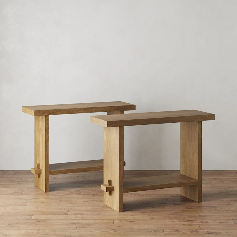 Virgo Farmhouse 2-Tier Console Table in Wire-Brushed Wood Finish