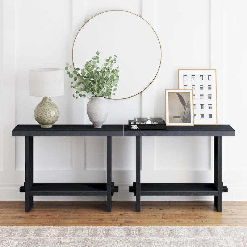 Virgo Farmhouse 2-Tier Console Table in Wire-Brushed Wood Finish