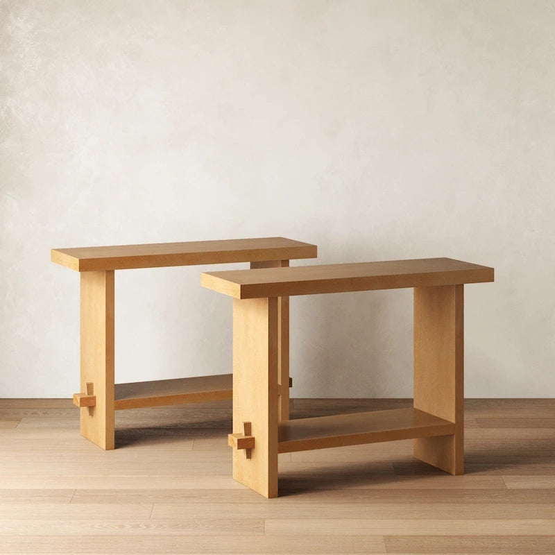 Virgo Farmhouse 2-Tier Console Table in Wire-Brushed Wood Finish