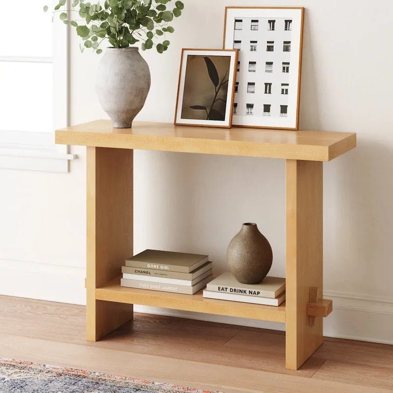 Virgo Farmhouse 2-Tier Console Table in Wire-Brushed Wood Finish