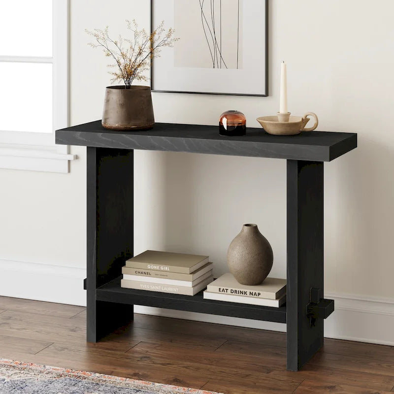 Virgo Farmhouse 2-Tier Console Table in Wire-Brushed Wood Finish