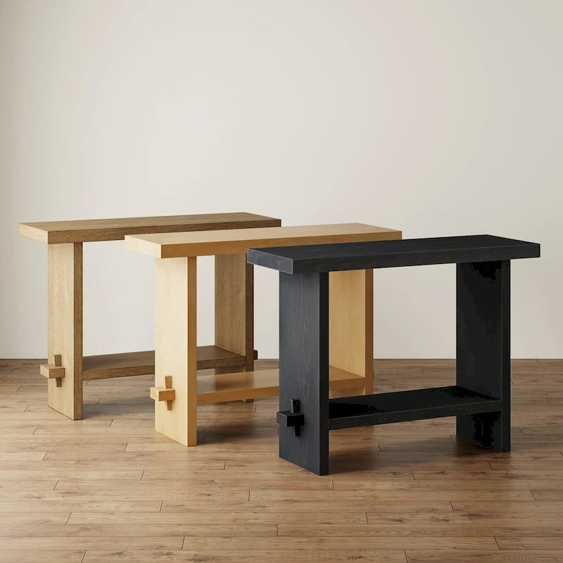Virgo Farmhouse 2-Tier Console Table in Wire-Brushed Wood Finish