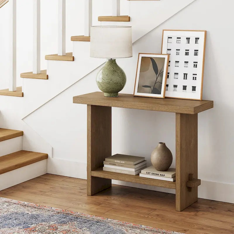 Virgo Farmhouse 2-Tier Console Table in Wire-Brushed Wood Finish