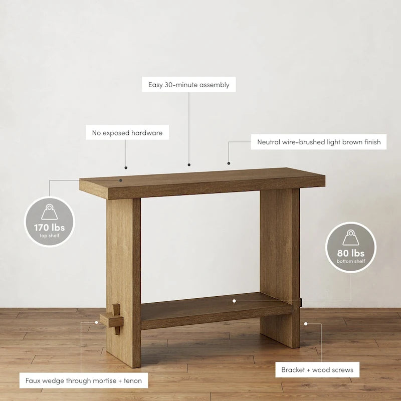Virgo Farmhouse 2-Tier Console Table in Wire-Brushed Wood Finish