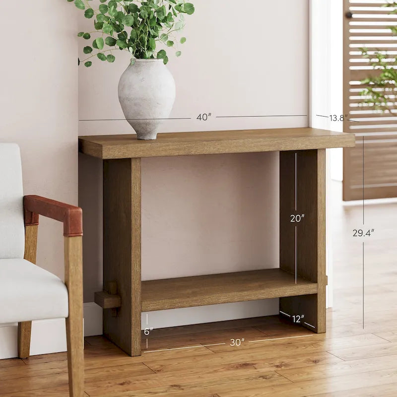 Virgo Farmhouse 2-Tier Console Table in Wire-Brushed Wood Finish