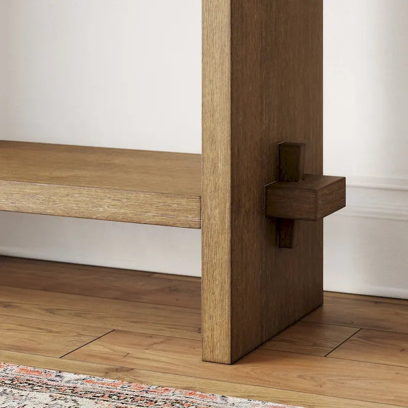 Virgo Farmhouse 2-Tier Console Table in Wire-Brushed Wood Finish
