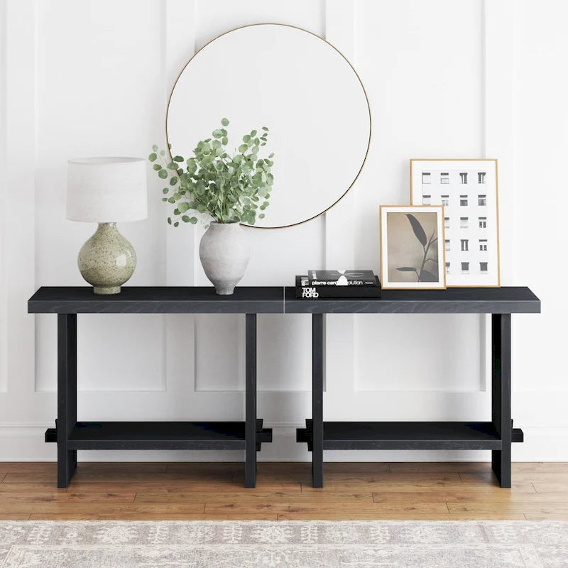 Virgo Farmhouse 2-Tier Console Table in Wire-Brushed Wood Finish